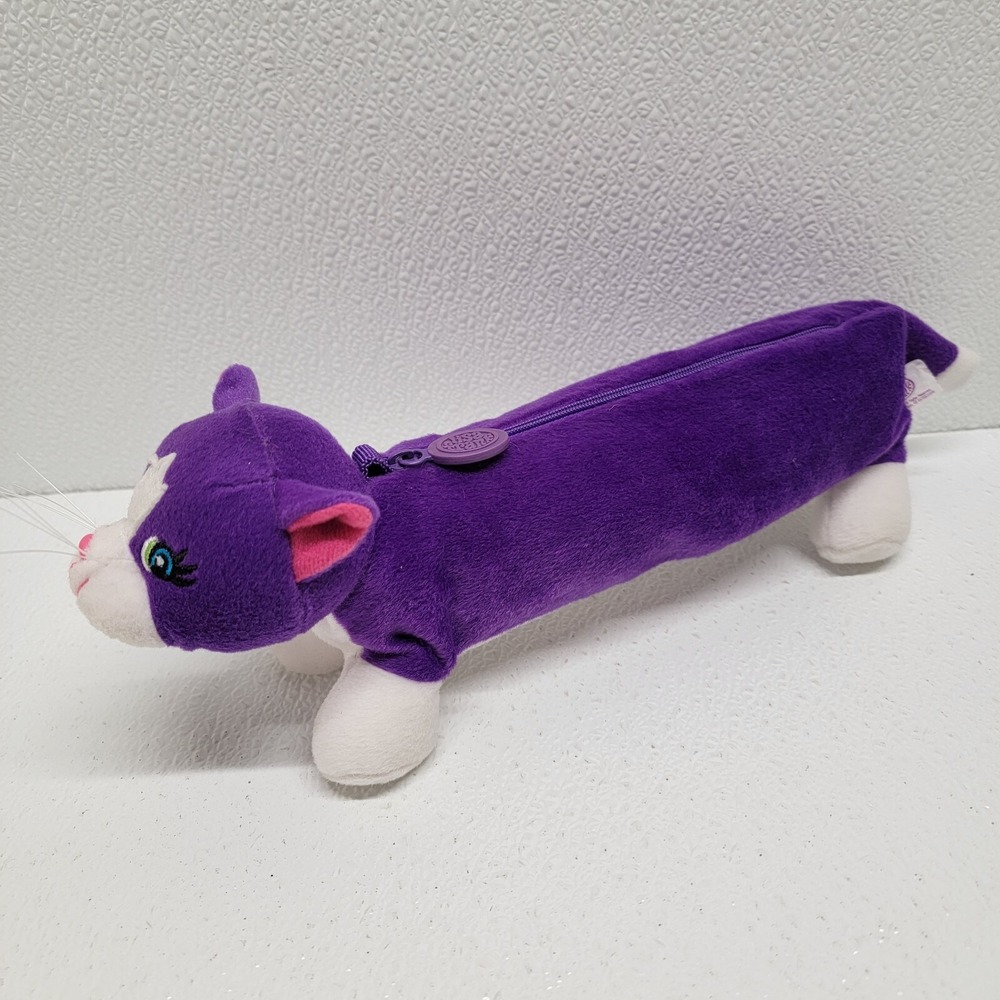 Lisa Frank Playtime Kitten Purple Plush Cat Pencil Holder Zipper Case 11" RARE!